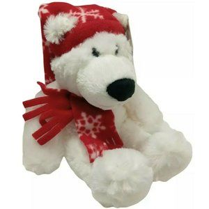 Princess Soft Toys POLAR BEAR White Fur  12in Plush Red Snowflake Hat Scarf